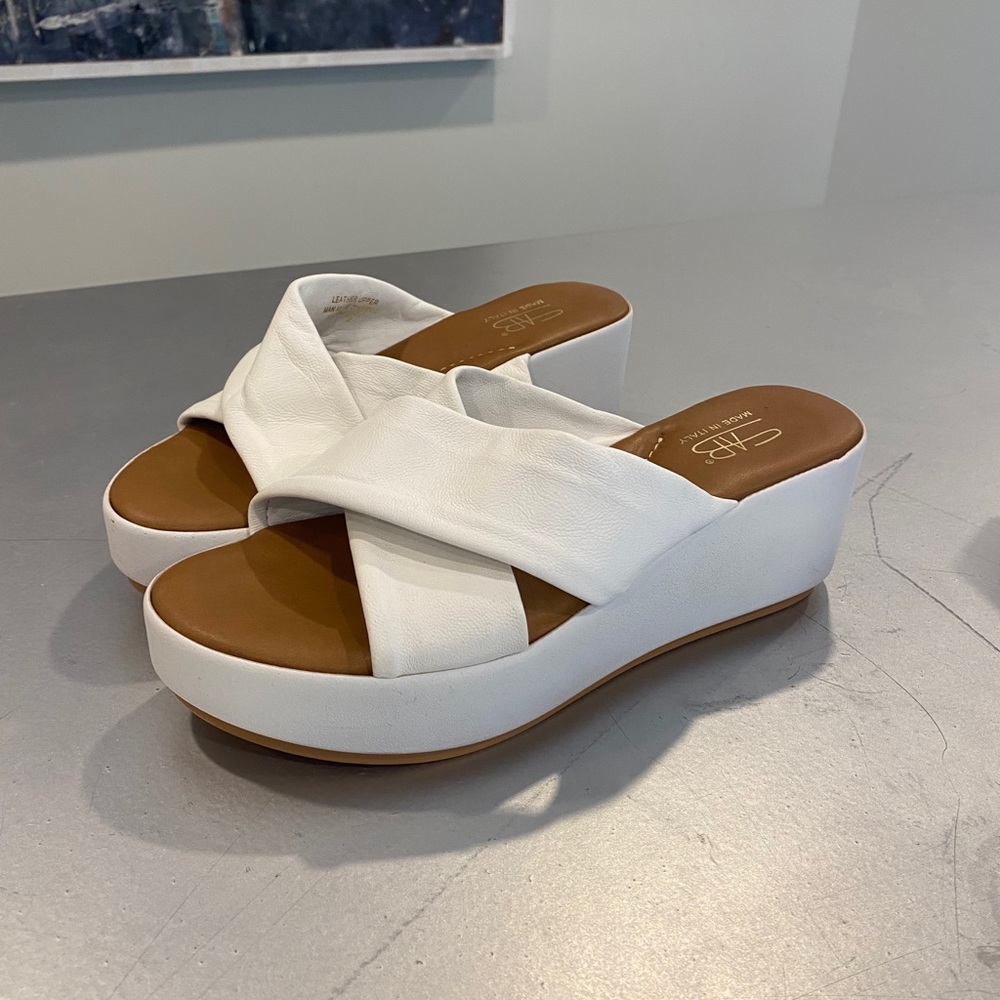 SAB white leather platform wedges